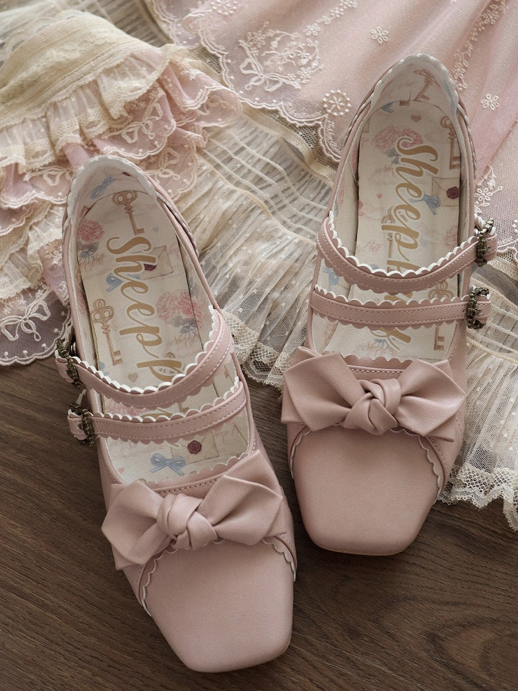 Pink Bow at Top Sweet Lolita Shoes