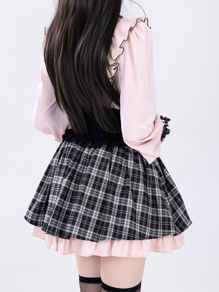 Peter Pan Collar Pink Jirai Kei Ruffle Shoulders Shirt
