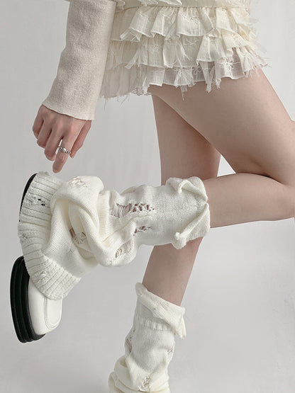 Distressed Holes Gray Purple/Black/White Leg Warmers