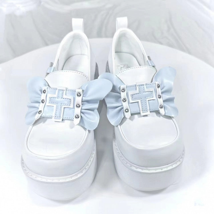 Punk Cross Wings White and Blue Jirai Kei Platforms High Block Heel