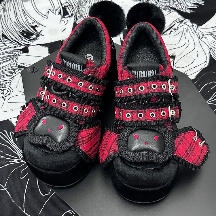 Punk Bunny Red Plaid and Black Y2K Platforms
