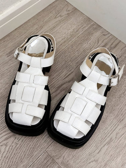 White Cage Design Slingback Platform Sandals