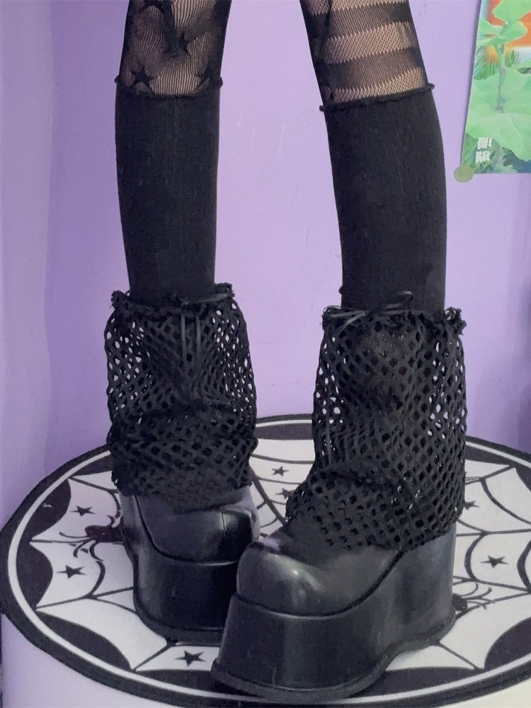 Black/White Y2K Hollow-out Design Bowknot Details Leg Warmers