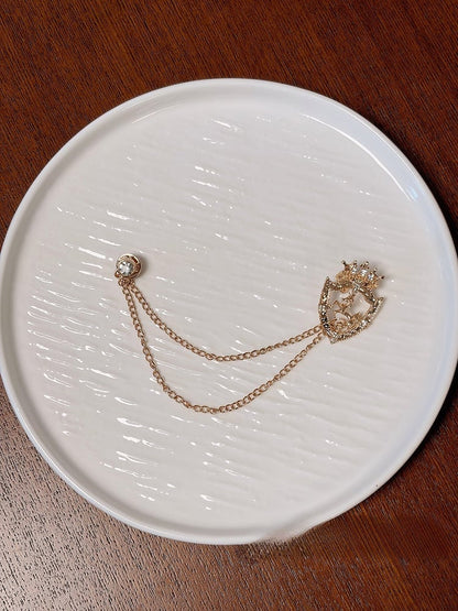 Golden Lolita Brooch with Rhinestones and Crown Motif