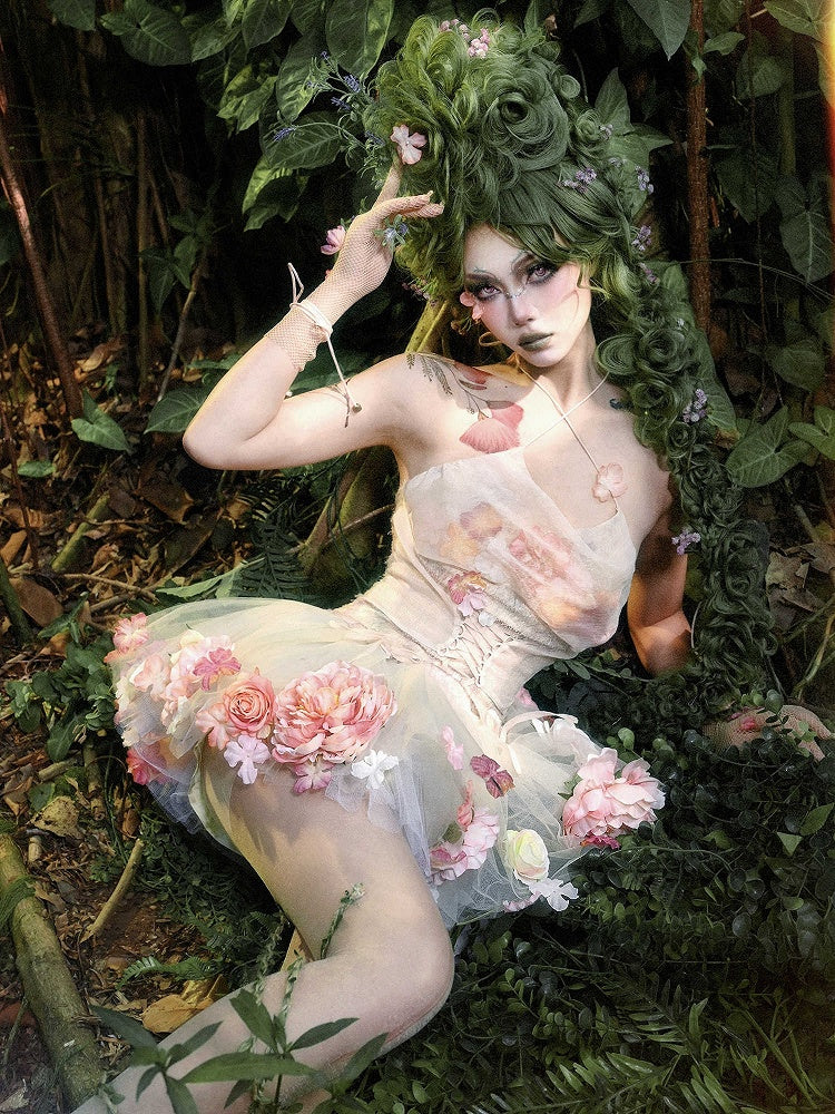 Floral Fairy Cowl Neckline Self-tie Halter Neck Top