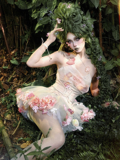 Floral Fairy Cowl Neckline Self-tie Halter Neck Top