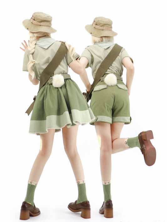 Bunny Ouji Full Set - Shirt with Carrot Tie + Shorts + Skirt with Waist Belt and 2 Plush Tails