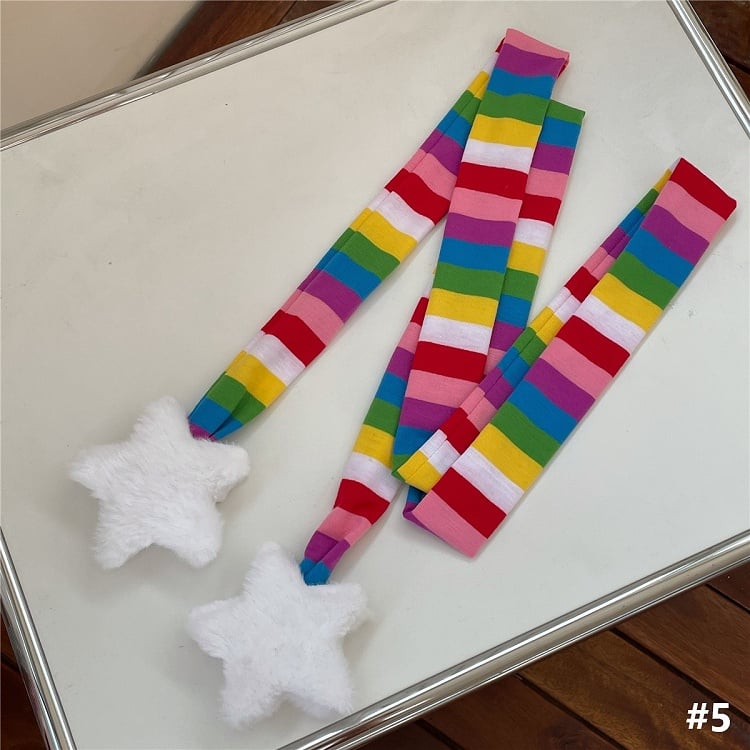 7 Color Options Plush Star Decoration Knit Striped Scarf