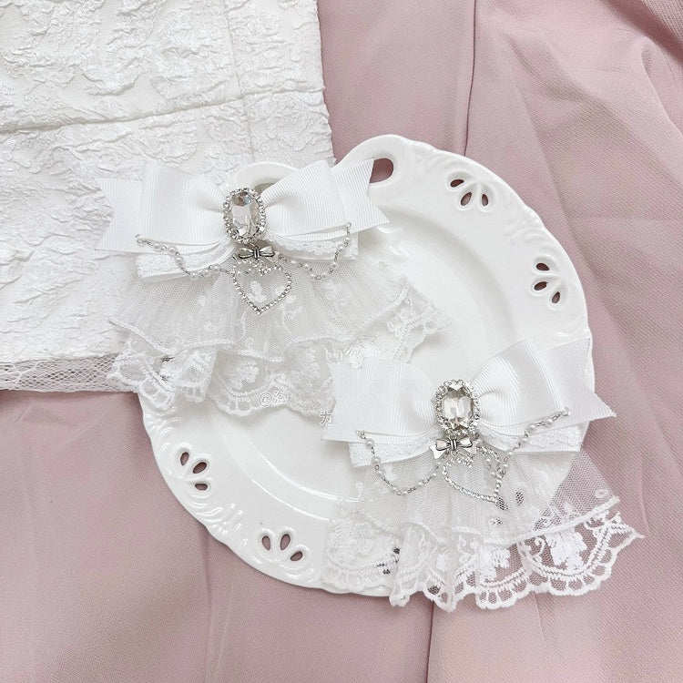 4 Colors Jirai Kei Lolita Twin Tails Bow Hairclips with Beaded Chain