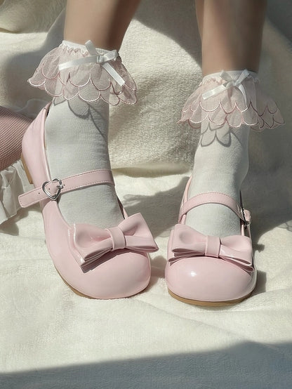 Light Pink Mary Janes for Lolita Fashion - Round Toe with Heart Clasp & Decorative Bow