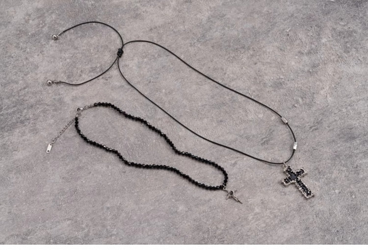 Gothic Black Cross Pendant Necklace Set