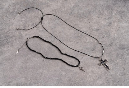 Gothic Black Cross Pendant Necklace Set