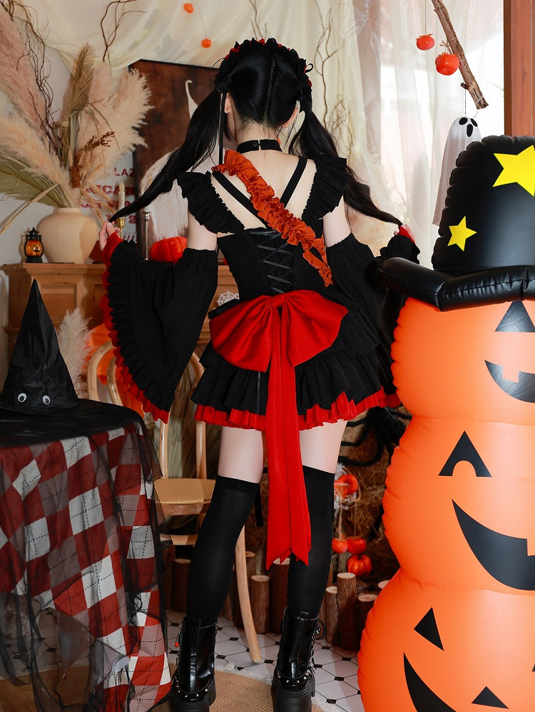 Fan Art Fashion Miss Devil Black Dress with Pumpkins Crossbody Full Set