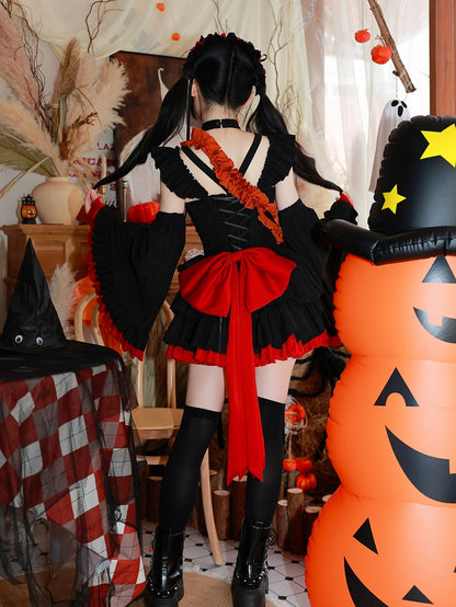 Fan Art Fashion Miss Devil Black Dress with Pumpkins Crossbody Full Set