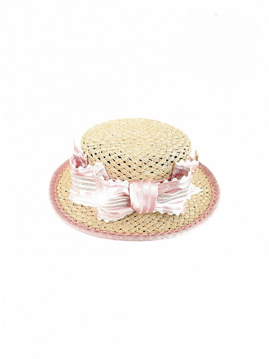 Sweet Lolita Straw Hat with Pink Bow Accent