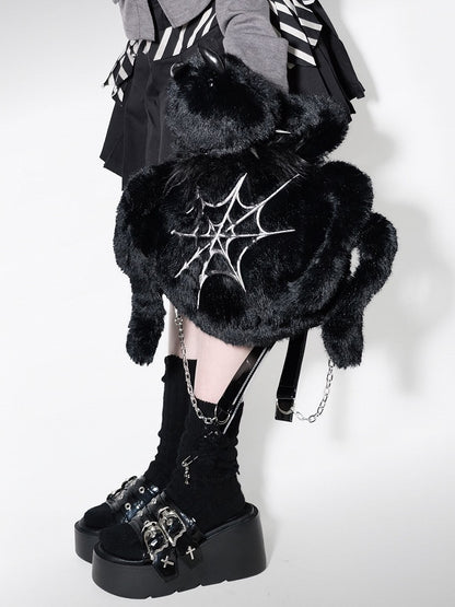 Black Punk Y2K Fleece Spider Backpack