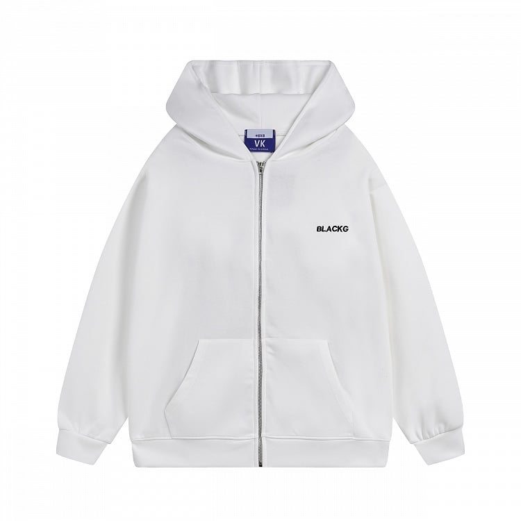 White Longline Zip Hoodie with Bunny-Eared Decoration