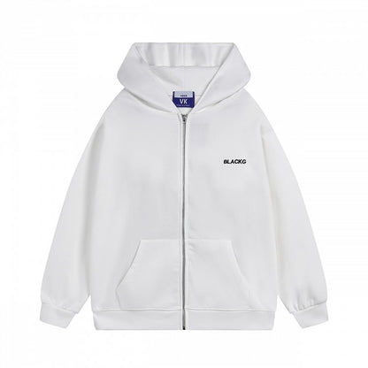 White Longline Zip Hoodie with Bunny-Eared Decoration