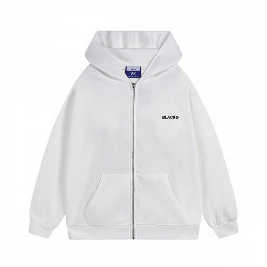 White Longline Zip Hoodie with Bunny-Eared Decoration
