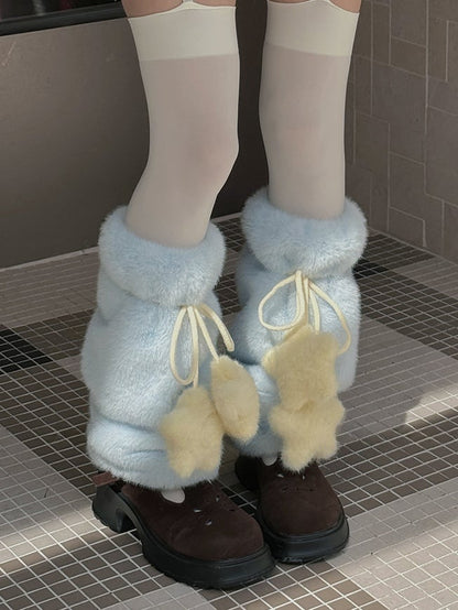 White/Yellow/Pink/Blue/Brown Sweet Plush Leg Warmers With Star-shaped Pompons
