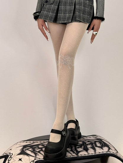 Black/White Polka-dot Pattern Tights