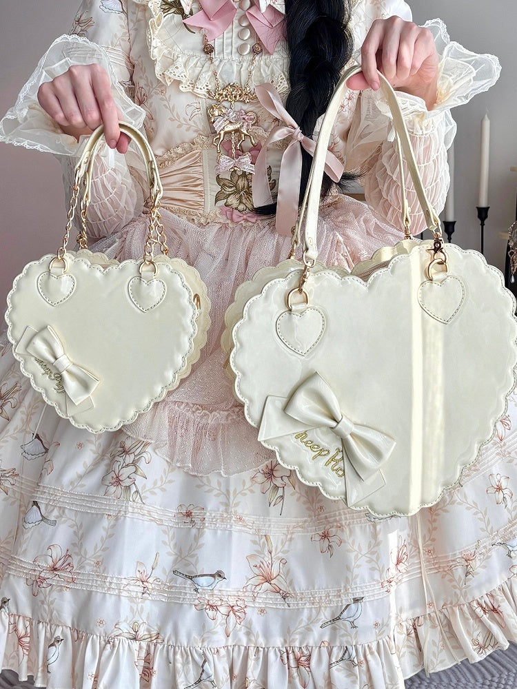 Sweet Yellow PU Leather Crossbody / Hand Bag - Heart-shaped Lolita Bag with Bow & Zipper