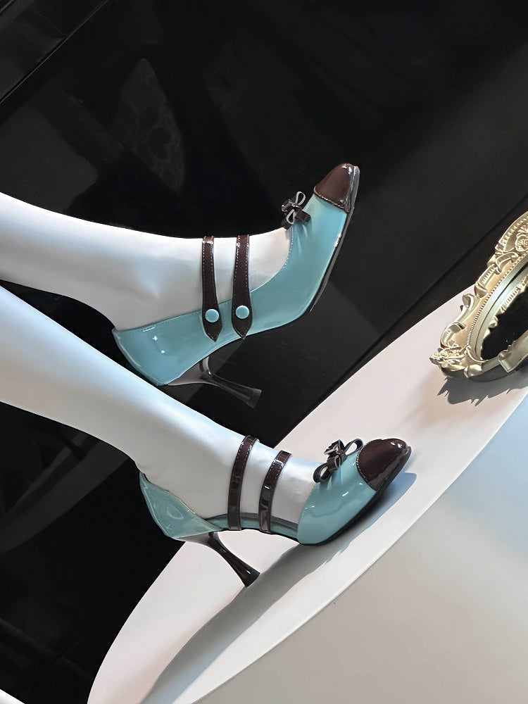 Mint Chocolate Green and Brown Bow at Top Sweet Lolita High Heels