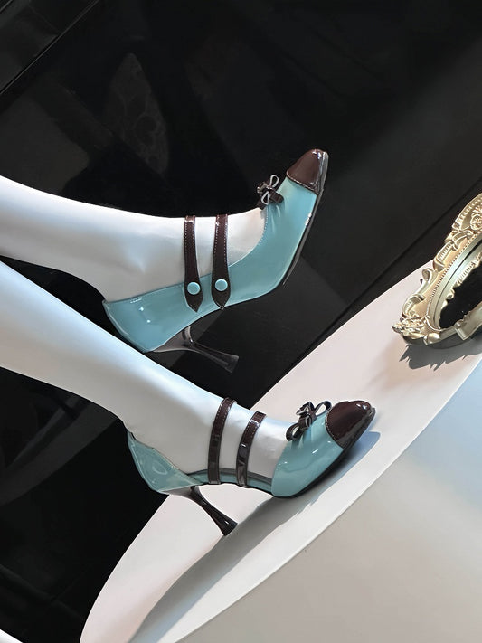 Mint Chocolate Green and Brown Bow at Top Sweet Lolita High Heels
