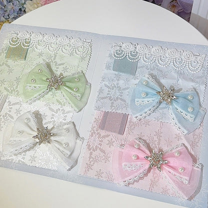 5 Color Options Beaded And Rhinestone Decorated Bowknot Hairclip