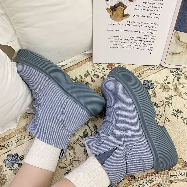 Bow Accents Denim Blue Sweet Winter Boots