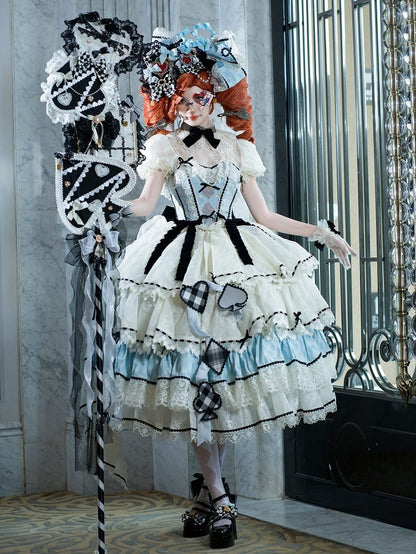 Alice in Wonderland Vibes Blue Boned Corset Top + Tiered Skirt Gorgeous Hime Lolita Full Set