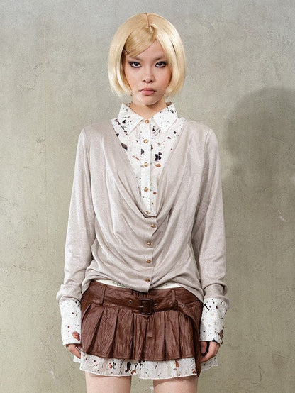 White Y2K Punk Rock Faux Two-Piece Shirt with Splatter Print