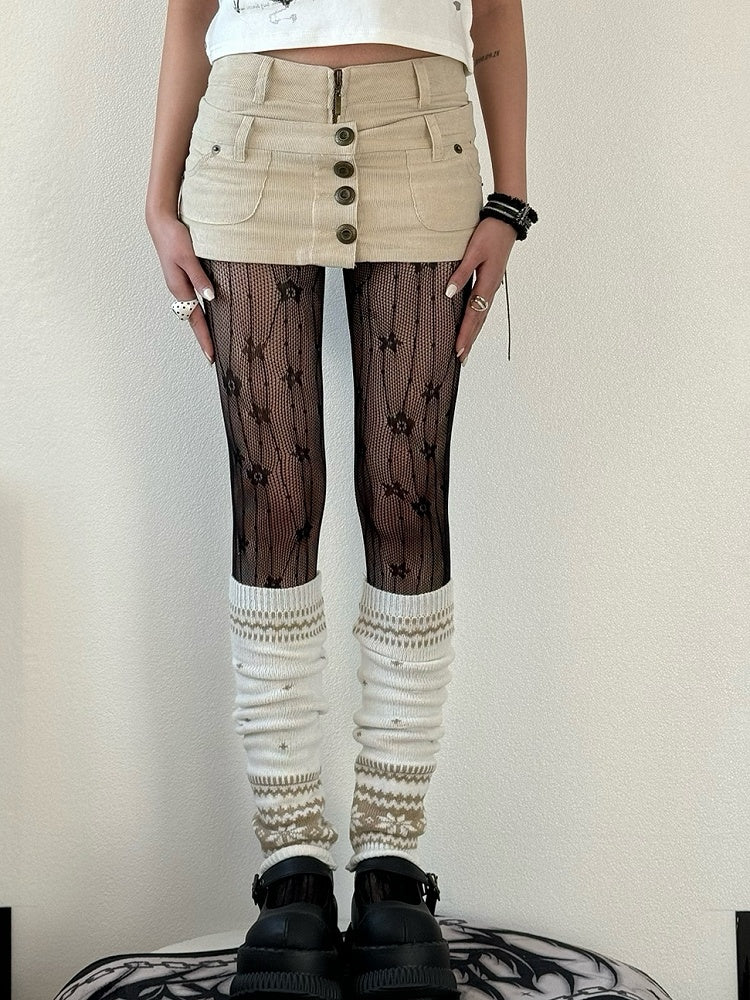 Black Y2K Floral Pattern Tights