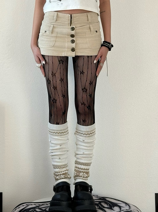 Black Y2K Floral Pattern Tights