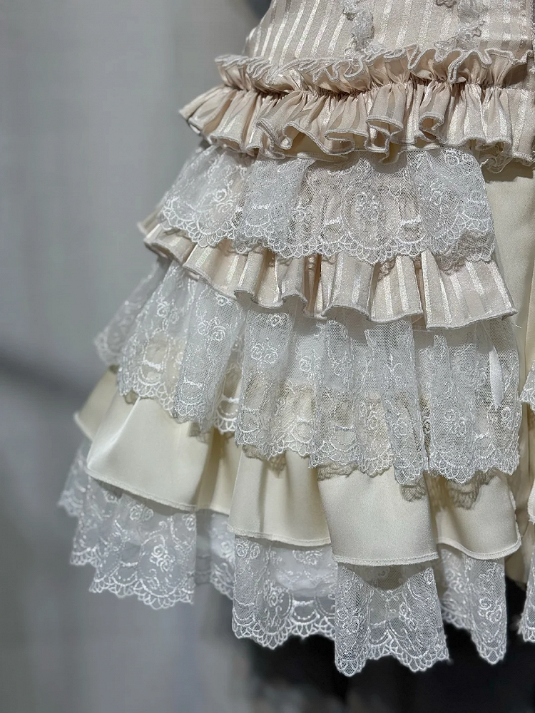 Black / Apricot Layered Ruffles Overlay