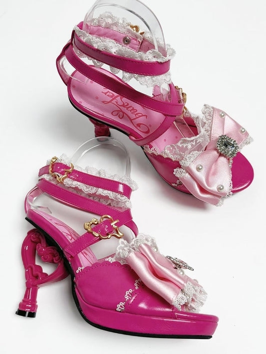 Rose Red Gyaru Fashion Heart-shaped High Heels Sandals