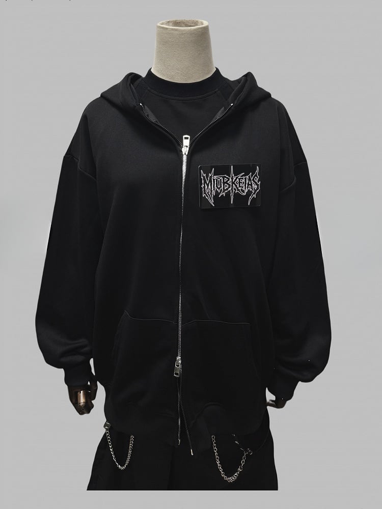 Black Two-way Zip Placket Letter Applique Jacket