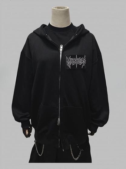 Black Two-way Zip Placket Letter Applique Jacket