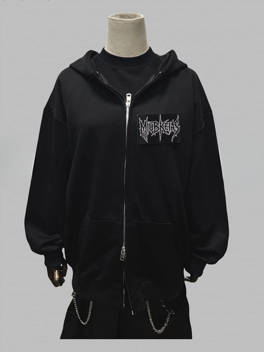 Black Two-way Zip Placket Letter Applique Jacket