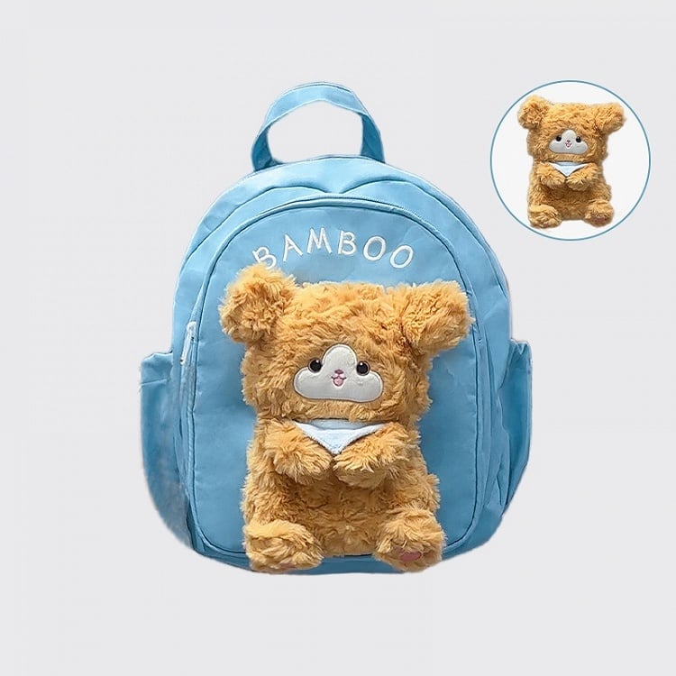 Blue Cute Backpack With A Detachable Puppy Doll