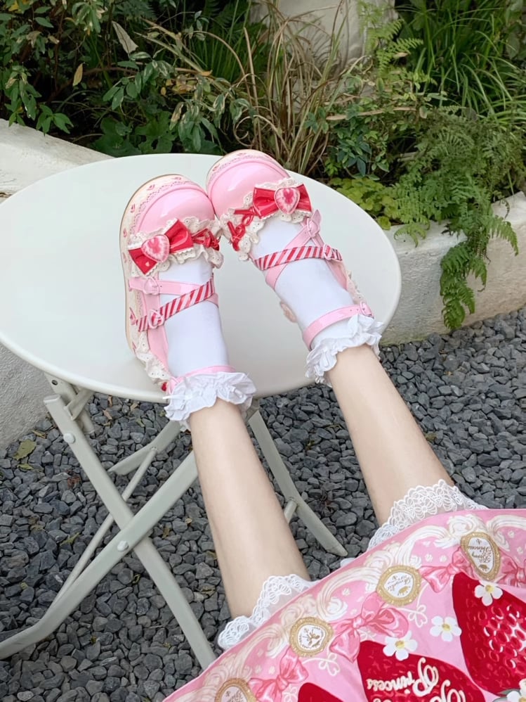 Raspberry Strawberry Cake Pink Sweet Lolita Platform Mary Jane Shoes
