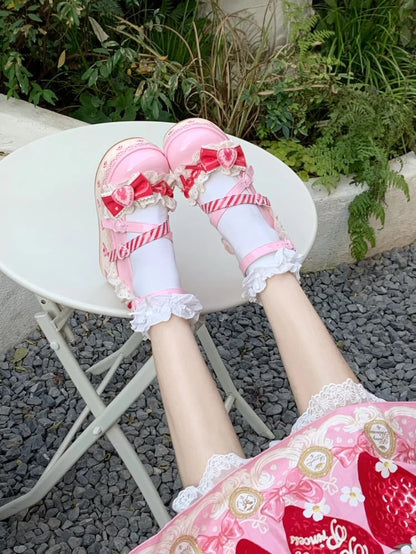 Raspberry Strawberry Cake Pink Sweet Lolita Platform Mary Jane Shoes