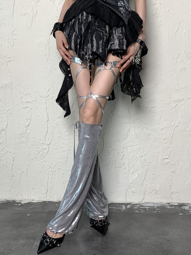 Silver Y2K Ruffled Cuff Leg Sleeves