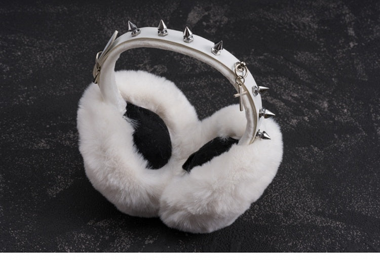 White Handmade Studs Cross Buckle Plush Earmuffs