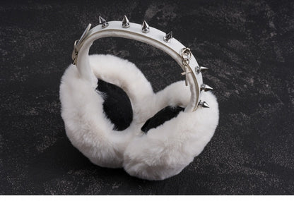 White Handmade Studs Cross Buckle Plush Earmuffs