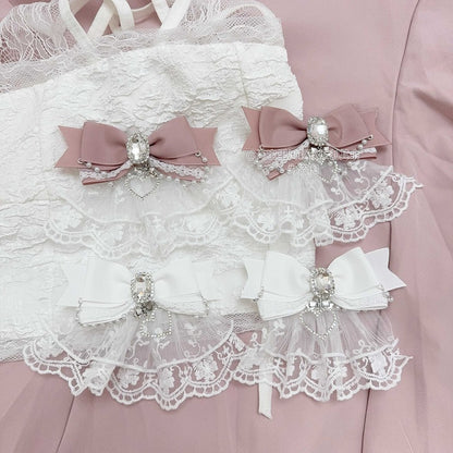 4 Colors Jirai Kei Lolita Twin Tails Bow Hairclips with Beaded Chain