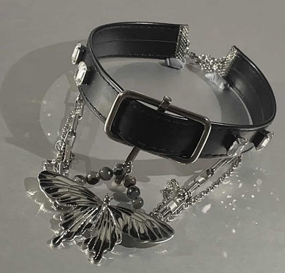 Black Butterfly Pendant PU Choker