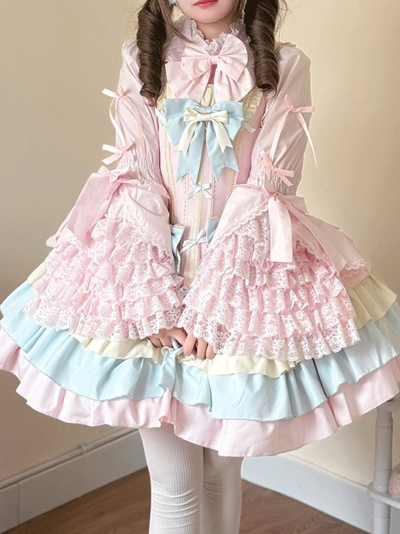 Plus Size White / Black / Pink / Blue / Apricot Lolita Bell Sleeves Blouse