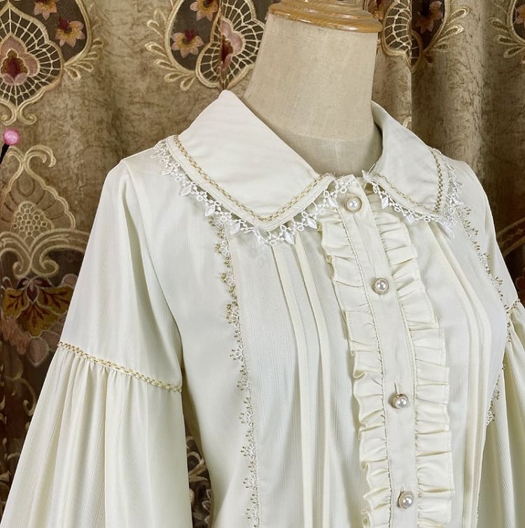 Apricot Vintage Shirt Leg-of-Mutton Sleeves Top