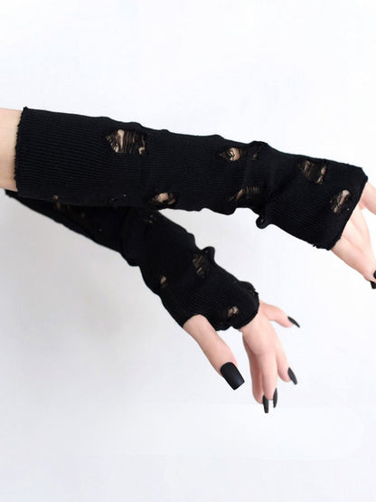 Black/White Cyberpunk Cut-out Design Knitted Gloves